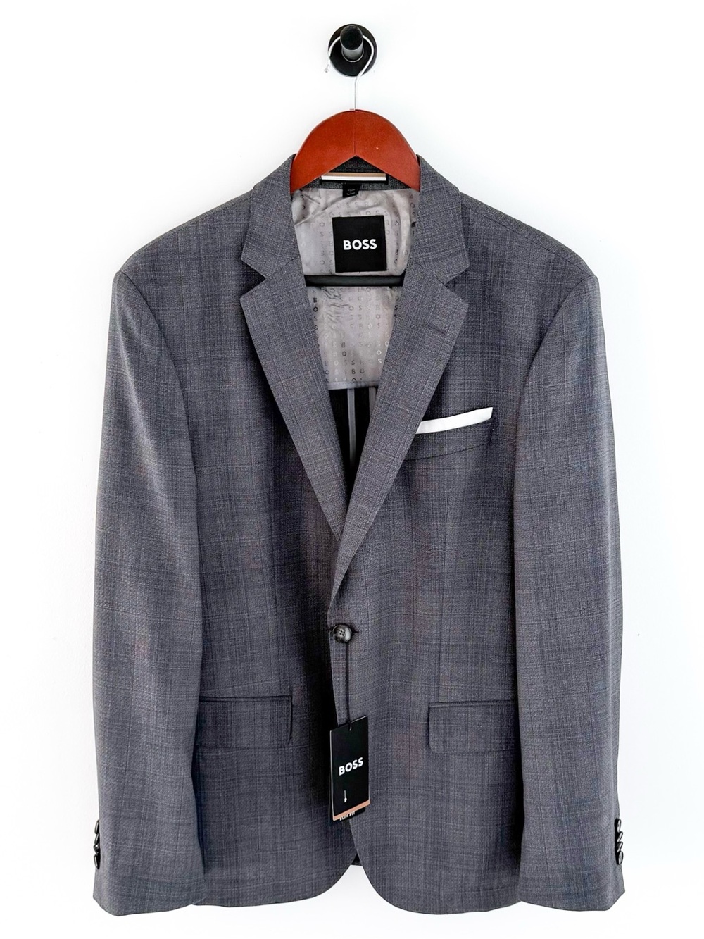 NWT New BOSS Men’s Gray Plaid Blazer Italian Wool Holy-Allee 3 Sport Coat